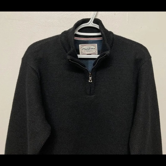 New! Flag & Anthem Mens 1/4 Zip Sweater Pullover Medium Black Shirt Heavy Weight - Picture 3 of 12